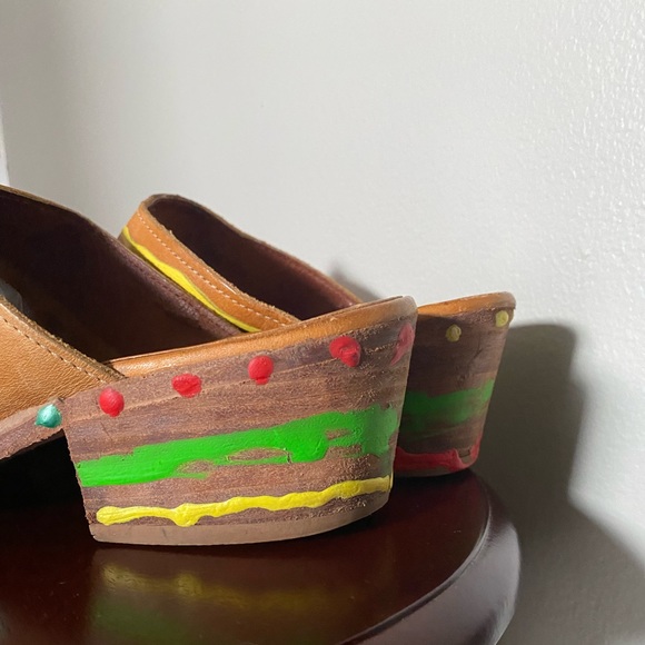 Hand Painted Vintage Leather Clogs - Unisex - Picture 7 of 16